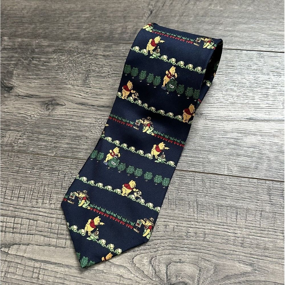 Walt Disney Store Winnie The Pooh Work Necktie Mens 100% Silk Blue Bow Tie Italy